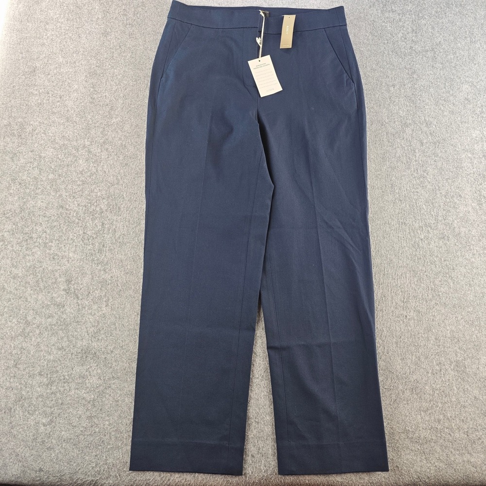 J Crew Perfecting Pockets Pants Womens 8 Navy Blue Straight Leg Trousers NWT